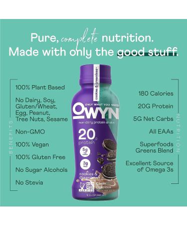 Owyn Plant Based Protein Shake  20g Vegan Protein from Organic Pumpkin Seed  Flax  Pea Blend  Prebiotic Supplement  Superfood Greens  All-in-one Nutrition  Gluten & Soy-Free (Cookies & Creamless) Cookies & Creamless 12 F... - Buy Online on GoSupps.com