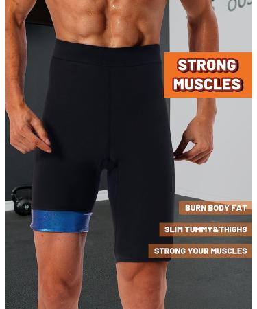 LMCOB Men's Sauna Sweat Short Pants - Compression High Waist Leggings for Workout - Blue Lining - Large - Buy Online on GoSupps.com