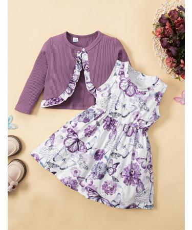 Puseky Toddler Baby Girls Floral Dress and Cardigan Set - 18-24 Months (Purple) - Buy Online on GoSupps.com