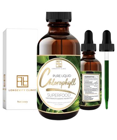 Longevity Clinic Liquid Chlorophyll Drops - 6000mg- 120 Serving - Provides Organic Energy Boost Total Immune Support Smooth Skin with Multiple Health Benefits, Made in USA 100 Percent Natural
