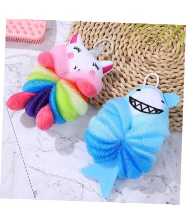 GLEAVI Bath Sponge Set 2pcs Loofah Scrubber & Soft Shower Pouf in Pink | Eco-Friendly Bath Flower Ball with Paper Straws Perfect for Body Scrubbing & Toddler Bath Time - Buy Online on GoSupps.com