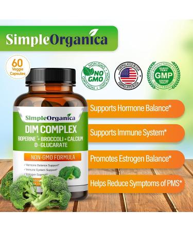 Organica DIM Supplement 300mg for Hormone Balance in Men and Women - With BioPerine, Broccoli, Calcium D Glucarate - Menopause, PMS Relief, Estrogen Balance, PCOS - Vegan & Non-GMO - Buy Online on GoSupps.com