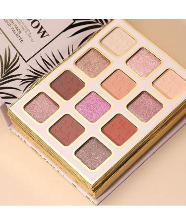 Face Makeup Palette - 12 Colors Eyeshadow | Book Shaped Shiny Eyeshadow Palette With 4 Blush & 4 Lipstick | For Women Travel Beauty L - Buy Online on GoSupps.com