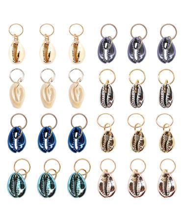24 PCS Hair Jewelry for Women Braiding Hair Dreadlocks Accessories Electroplated Shells Pendants Clips for DIY Hair Braid Dreadlocks Ring Shell Charms Hair Decorations for Braids ( 8 Colors )