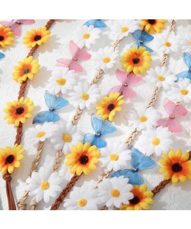 AWAYTR Sunflower Headband Hippie Flower Crown for Women - Set of 8 | Adjustable Daisy Hair Wreath for Girls - Mixed Color Sunflower Hair Accessories - Buy Online on GoSupps.com
