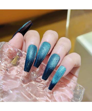 Shop Long Coffin Green Gradient Press On Nails | Cat Eye Acrylic False Nails for Women - Stylish & Easy to Apply - Buy Online on GoSupps.com