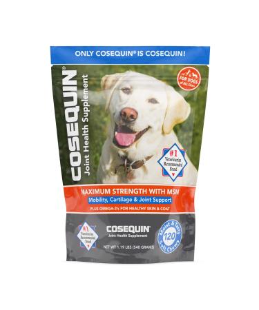 Nutramax Cosequin Joint Health Supplement for Dogs - With Glucosamine, Chondroitin, MSM, and Omega-3 for Healthy Skin and Coat, 120 Soft Chews