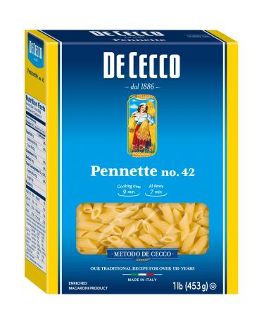 De Cecco Semolina Pasta, Pennette No.42, 16 Ounce (Pack of 5)