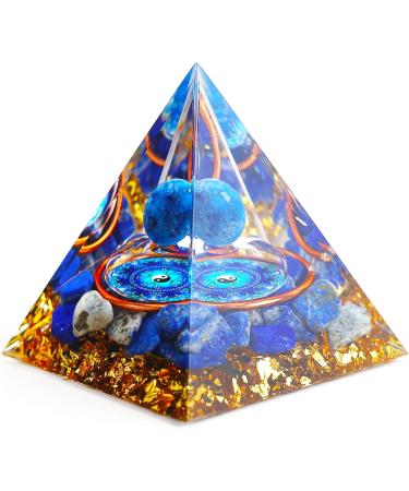 Lapis Lazuli Ball Tai Chi Orgone Pyramid with Moonstone Crystal - Nature Reiki Healing Chakra Energy Tower - 5cm Ball Included - Buy Online on GoSupps.com