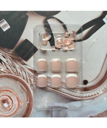 Shop French Tip Press on Toenails - Pink Fake Toenails with White Designs | Short Glue-On Acrylic Full Cover Summer Toenails - Buy Online on GoSupps.com