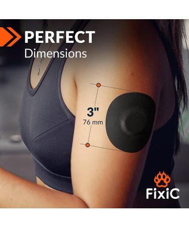 Fixic Freestyle Adhesive Patch 25 PCS - Suitable for Libre, Enlite, Guardian - No Glue Center - Pre-Cut Back Paper - Long-lasting Sensor Fixation (Black) - Buy Online on GoSupps.com