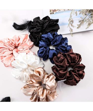 6-Piece Oversized Satin Scrunchies Set for Women and Girls - Pink, Champagne, Coffee, White, Black, Navy Blue - Buy Online on GoSupps.com