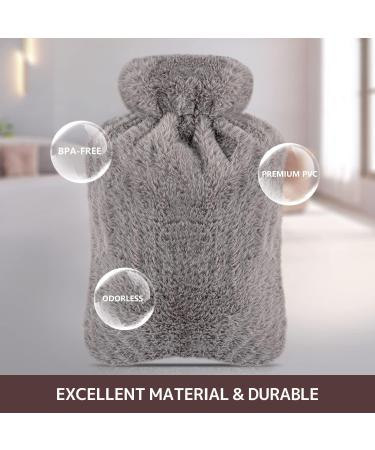 LEEVOT Hot Water Bottle Hand and Foot Warmer - 2000ml Portable Ice Compress with Gray Fluffy Cover for Comfort & Relief - Buy Online on GoSupps.com