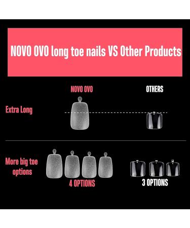 Novo Ovo 504 Long Toenail Tips - Clear Artificial Full Cover Gel Toenails Soft Gel Nail Set 12 Sizes for Easy Application - Buy Online on GoSupps.com