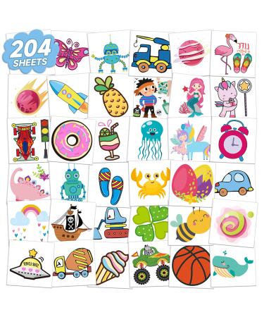 EMOME 204 Sheets Kids Temporary Tattoos for Party Favors Individually Wrapped Tattoo Stickers for Boys Girls  Fake Tattoos for Kids Birthday Party Supplies Goodie Bags Stuffers