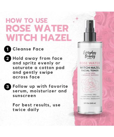 Rose Water Witch Hazel Facial Toner - Alcohol Free Hydrating Aloe Vera All Natural - 8 Fl Oz - Best for Radiant Skin - Buy Online on GoSupps.com