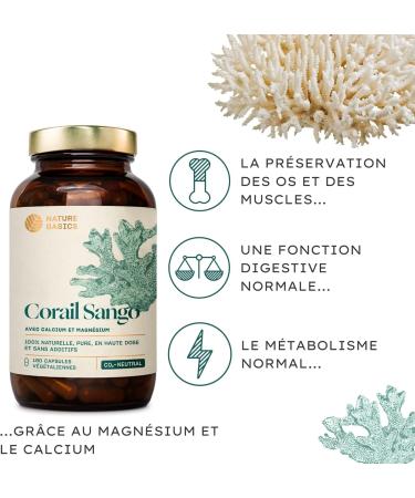 Nature Basics Sango Coral in Pot | 180 Vegan Capsules - 2 Month Supply | 3.300mg Sango Coral Powder Including 660mg Calcium & 330mg Magnesium Per Daily Dose - Buy Online on GoSupps.com
