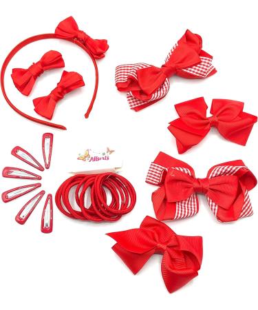 25 Piece Girls School Hair Set Red Hair Accessories Bow Clips Bobbles Headband Girls Hair - Buy Online on GoSupps.com