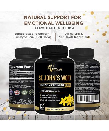 St. Johns Wort Supplement 1000mg - Advanced Mood & Brain Support with 0.3% Hypericin - Non-GMO (120 Capsules) - Buy Online on GoSupps.com