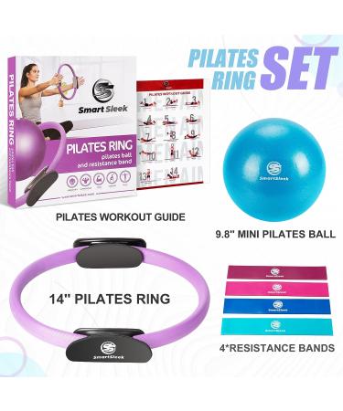 Sleek 14 Pilates Ring with 4 Resistance Bands - Padded Magic Circle for Yoga & Fitness - Toning Thighs - Purple - Buy Online on GoSupps.com