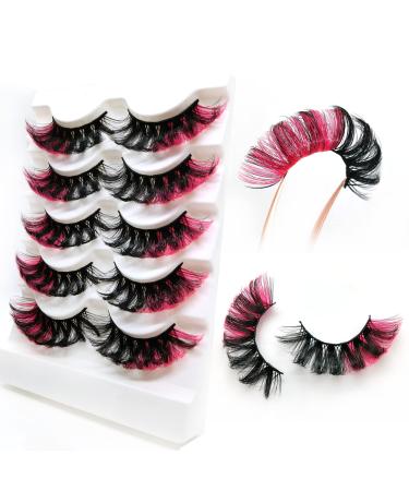 3d Colored Russian Strip Lashes 20mm D Curl Lash Strips Fluffy Eyelashes Mink Natural False Lashes Mink Natural Wispies Mink Eyelashes Wispy Fake Lashes Faux Mink Eyelashes Natural Look (Pink) Pink 5 Pairs