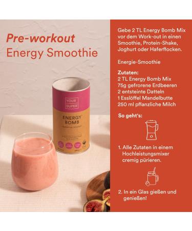 Super Energy Bomb Pre-Workout Superfood Drink with Banana, Guarana, Acai Berry, Maca Root & Lucuma - 40 Servings - Buy Online on GoSupps.com