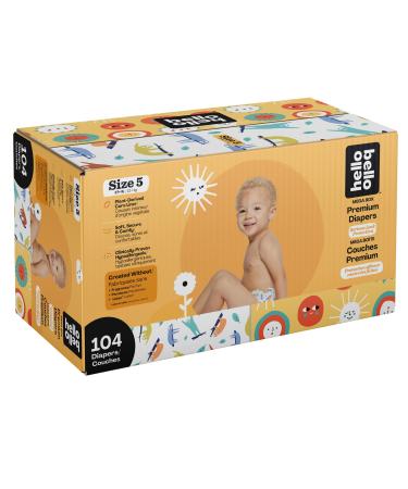 Hello Bello Disposable Diapers Sunny Side Up & Sleepy Sloths Print Mega Value Pack Size 5 104 Count Multicolor Size 5 (104 Count) Diapers