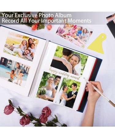 Hautoco Large Self-Adhesive Photo Album for 4x6 and 8x10 Pictures - 60 Pages Scrapbook with Metallic Pen - Blue - Buy Online on GoSupps.com