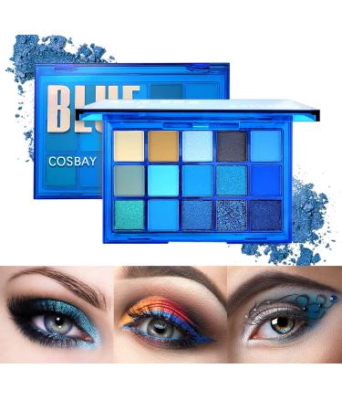 15 colors Eyeshadow Palette Matte Glitter Blue Eyeshadow Palette Highly Pigmented Makeup Palette Long Lasting Shimmer Eyeshadow Pallet Easy To Blend Colorful Eyeshadow Palette Daily Party(Blue Tonic)
