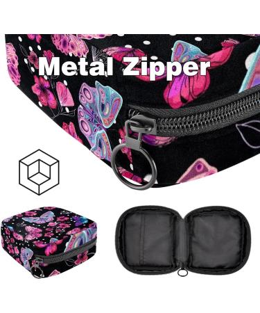 Colorful Pink Flower Butterflies Sanitary Napkin Storage Bag | Portable Menstrual Cup Pocket with Zipper for Women & Teen Girls - Buy Online on GoSupps.com