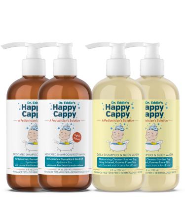 Happy Cappy Daily Medicated Shampoo and Body Wash Bundle - Baby Dandruff Shampoo, Helps Cradle Cap and Seborrheic Dermatitis, Reduces Redness, Dermatologist Tested, Fragrance-Free - 4 Pieces Bundle 8 Fl Oz (Pack of 4)