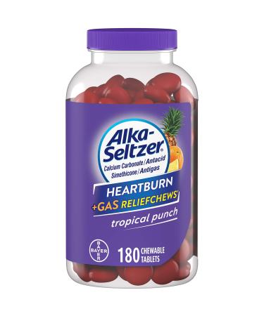 Alka-Seltzer Heartburn Relief and Gas Relief Chews Antacid Tablets for Acid Indigestion Bloating and Pressure, 180 Count, Tropical Punch 180 Count (Pack of 1)