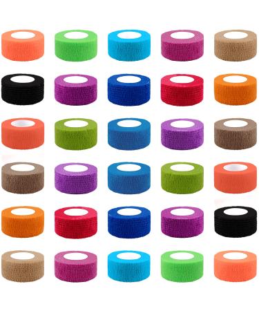 BQTQ 30 Rolls Cohesive Bandage 1 Inch Self Adherent Sport Wrap Tape Breathable Athletic Tape for Human and Animals Ankle Sprains Swelling Assorted Colour Assorted Colour 1 Inch