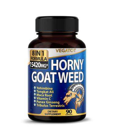 8 in 1 High Strength Horny Goat Weed 15420 mg Concentrated Extract with Yohimbine Tongkat Ali Maca Root Fenugreek Boost Energy Stamina 3-Month Supply (90 Count (Pack of 1))