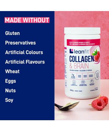 LEANFIT COLLAGEN & BRAIN Raspberry - 7g Collagen + Reishi + Ginkgo + Rhodiola - Enhances Memory & Cognitive Function in Adults - 25 Servings 245g tub - Buy Online on GoSupps.com
