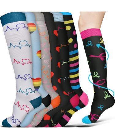 ACWOO Compression Socks 6 Pairs for Women & Men - Colorful Long Tube Non-Slip Flight Running Sports Socks - S-M Multi-color - Buy Online on GoSupps.com