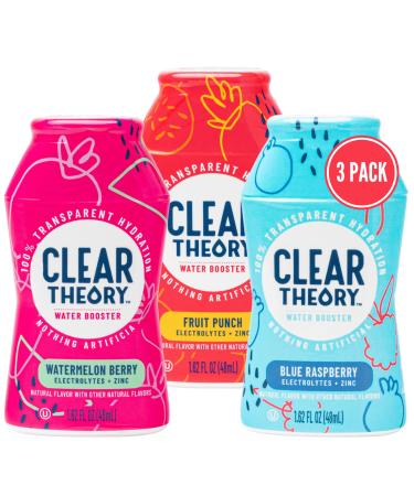 Clear Theory Water Flavoring Drops, Electrolytes Drink Mix, Water Enhancer Liquid, Flavored Hydration for Kids, Vegan, Gluten Free, Low Calories, Stevia, Variety Pack, 3 Pack, 1.62 Fl Oz Bottles 1.62 Fl Oz (Pack of 3)