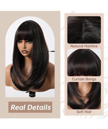 Long Black Wigs for Women - Shoulder Length Mixed Blonde with Bangs | Natural Synthetic Hair Replacement for Daily & Party Use - Style 2078-1 - Buy Online on GoSupps.com