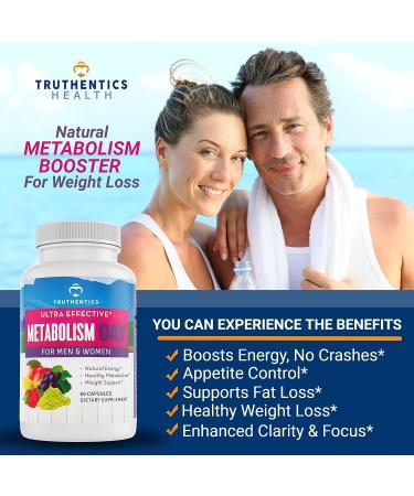 TRUTHENTICS Metabolism Day Booster - Appetite Suppressant & Energy Fat Burner - Natural Supplement for Women & Men - 60 Capsules - Buy Online on GoSupps.com