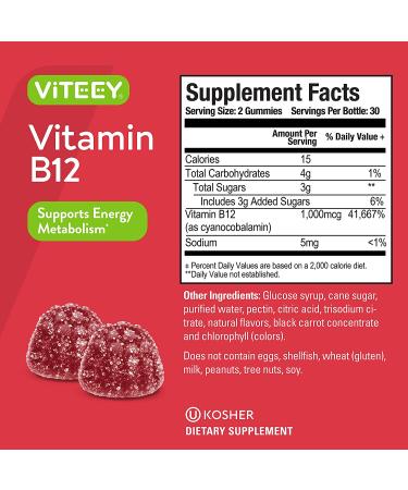 Vitamin B12 Gummies 1000mcg | Natural Energy Support & Metabolism Booster | Immune System & Vegan Friendly | Raspberry Flavor | 60 Count - Buy Online on GoSupps.com