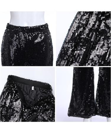 Womens High Waist Black Sequin Sparkle Flared Pants - Size Large - Buy Online on GoSupps.com