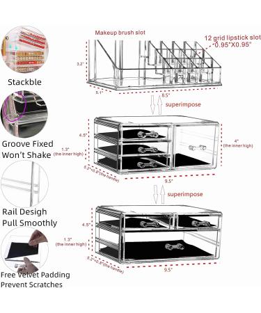 Cq acrylic Stackable Makeup Organizer Set of 3 - Large Clear Cosmetic Storage Box with 7 Drawers for Vanity - Medium Size with Tray Top - Buy Online on GoSupps.com