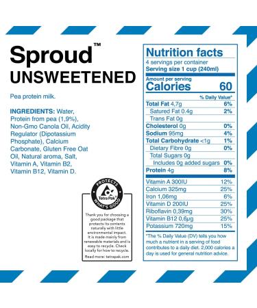 Sproud Plant Based Pea Milk 33.8 Fl Oz - Pack of 6 | Unsweetened, Powered by Pea Protein | Vegan, Non-Dairy, Non-GMO Milk Alternative - Buy Online on GoSupps.com