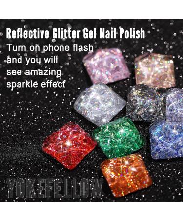 YOKE FELLOW 10ML Reflective Glitter Gel Nail Polish - Gold | Sparkly Shiny UV Gel Varnish for Salon & DIY Manicure - Buy Online on GoSupps.com