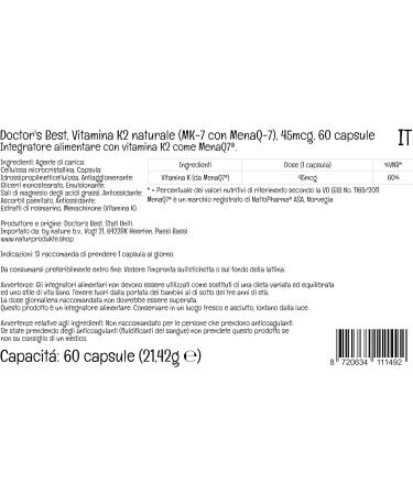 Doctor's Best Vitamin K2 MK-7 45mcg 60 Vegan Capsules | Lab Tested, Gluten Free, Soy Free, Vegetarian - Buy Online on GoSupps.com