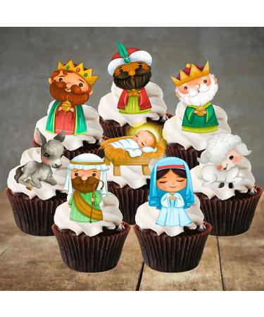 PRECUT Christmas Nativity Cupcake Toppers Edible Christmas Nativity Cake Decorations Christmas Decorations Christmas Cake Topper (12) - Buy Online on GoSupps.com
