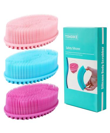 Silicone Body Scrubber Loofah - Set of 3 Soft Exfoliating Body Bath Shower Scrubber Loofsh Brush for Sensitive Kids Women Men All Kinds of Skin