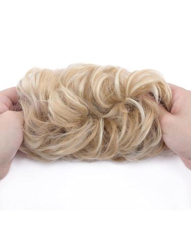 Silk-Co Hair Part with Rubber Band | Wavy Soft Dutt Hair Extensions | 45g Thickening Messy Bun Updos in Dark Blonde & Bleach Curled - Buy Online on GoSupps.com