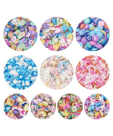 Cheriswelry 70G/Box Handmade Polymer Clay Tiny Cabochons Heart Star Letter Fruit Cake Polymer Flatback Sticker Slices 10 Styles 2-12mm for DIY Nail Art Decoration Accessories