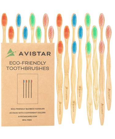 20 Eco-Friendly Bamboo Toothbrushes: The World s Most Convenient Bamboo Toothbrushes with BPA Free Nylon Bristles  in 4 Colours and Individually Packaged! (20) 20 Count (Pack of 1)